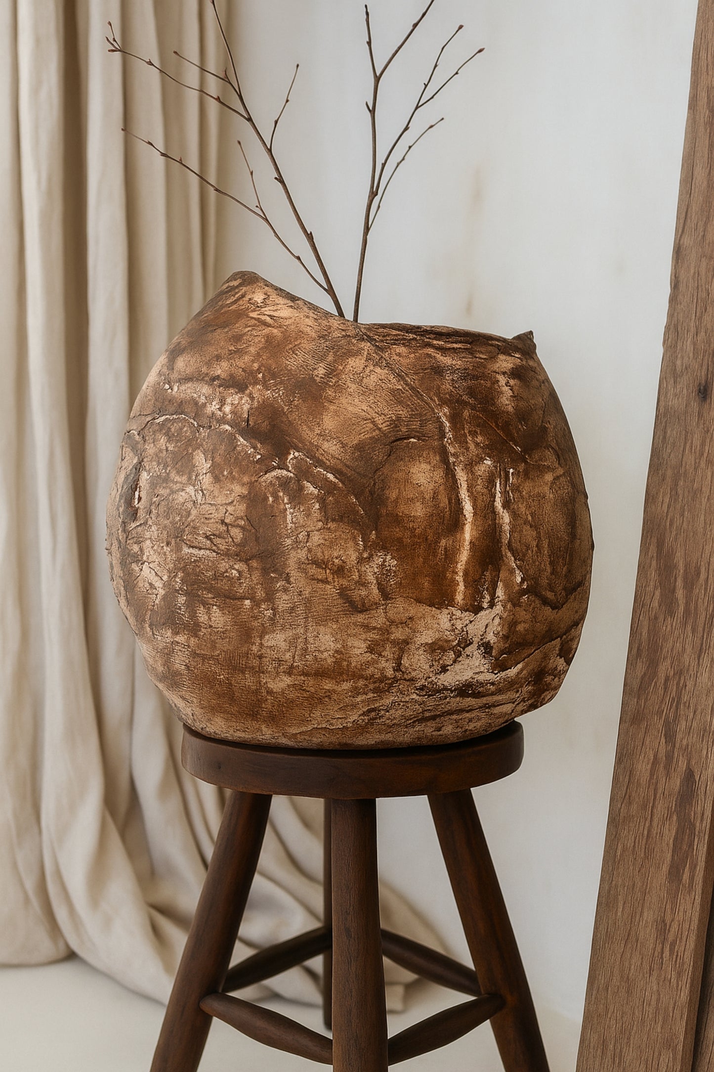 Rustic Wabi Sabi Vase – Textured Handmade Pottery with Bronze Accents